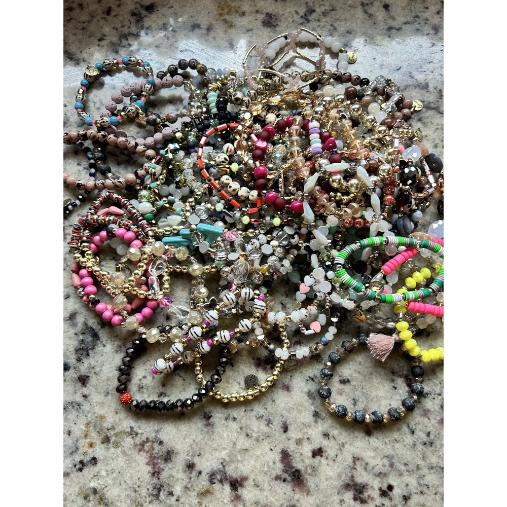 Lot of 75 Erimish Single Bracelets Average 7.5" Glass Sparkly Stretch